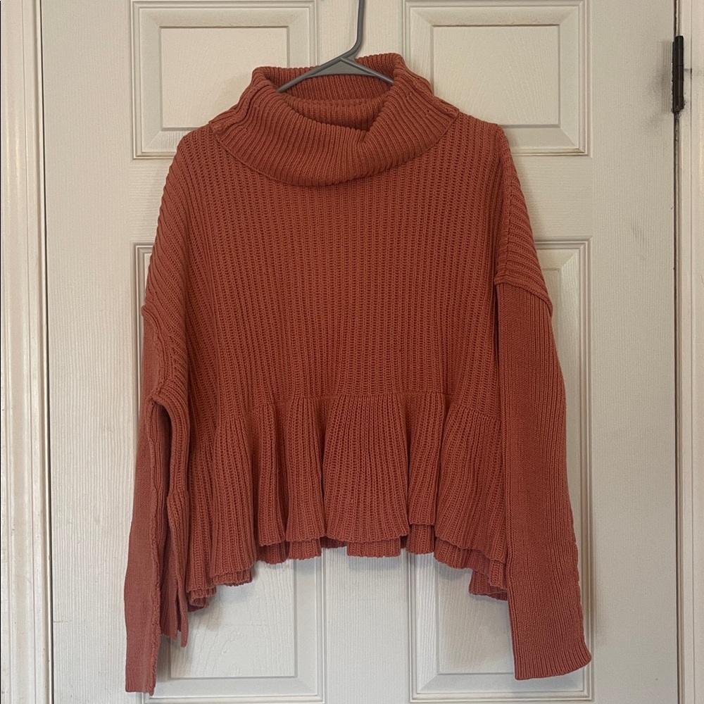 Free People Layer Cake Cowl Neck Peplum Rusty Rose Terracotta Knit Sweater - Picture 4 of 12